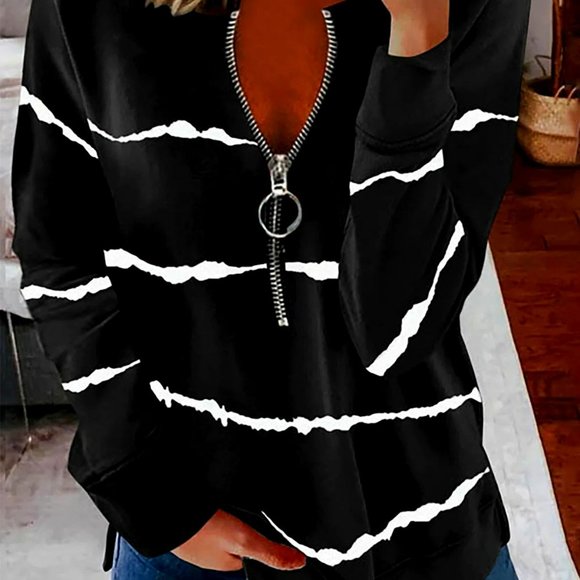 New Striped Long Sleeve O-neck Collar with Zipper - Picture 1 of 1